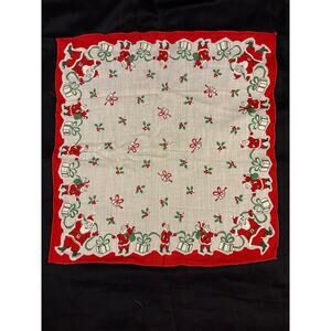 Scenic Santa & Gifts Border Vintage Christmas Handkerchief  Pocket Square